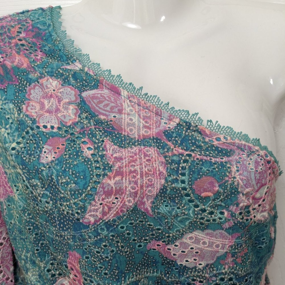 HEMANT AND NANDITA Kefi One Shoulder Mini Dress in Blue & Pink - size XS NWOT - Picture 5 of 15